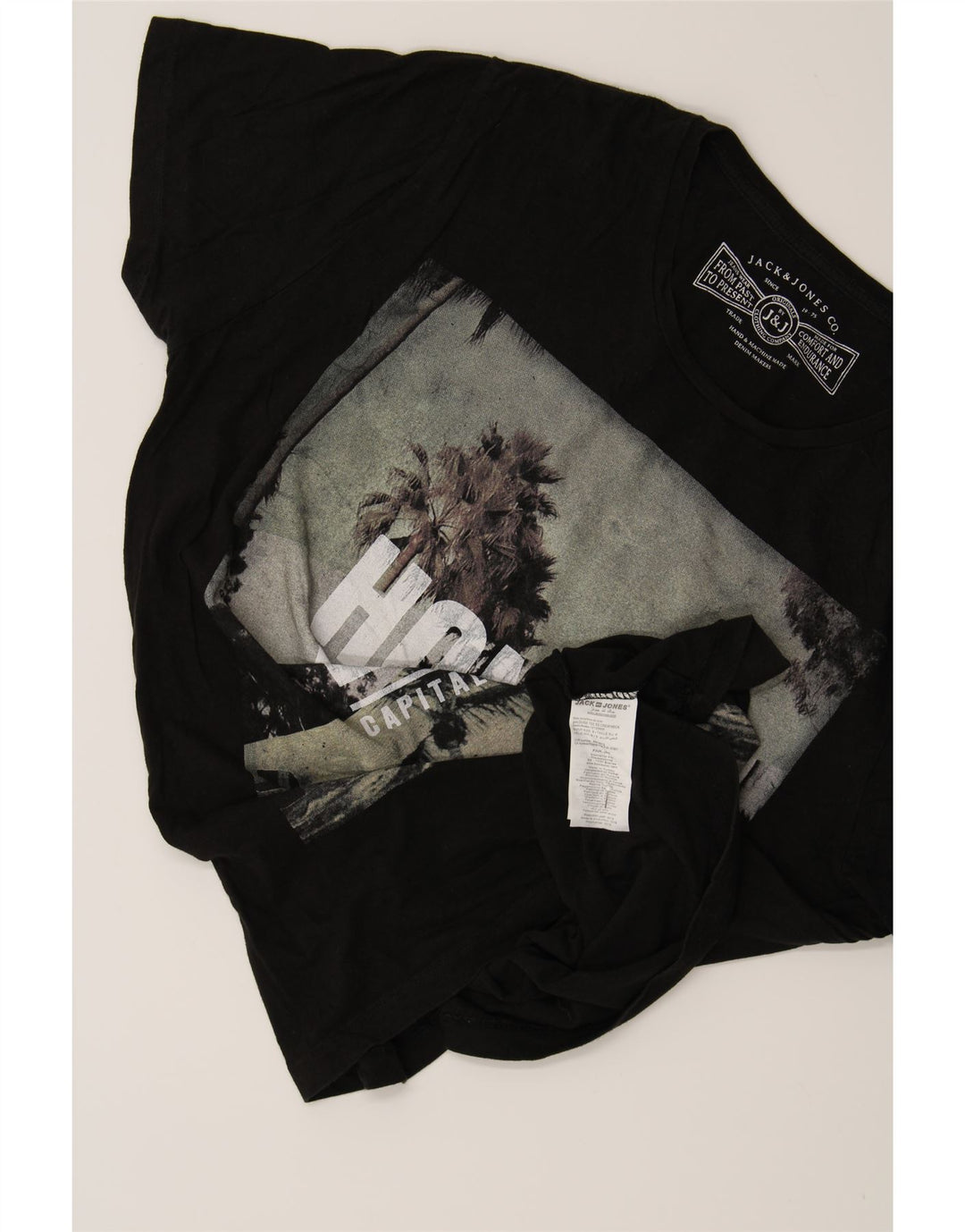 JACK & JONES Mens Honolulu Graphic T-Shirt Top Small Black Cotton Vintage Jack & Jones and Second-Hand Jack & Jones from Messina Hembry 