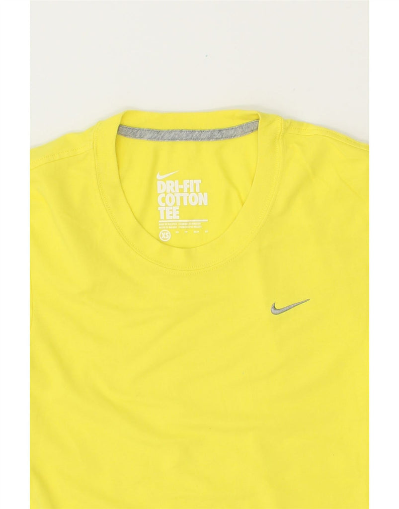 NIKE Womens Dri Fit T-Shirt Top UK 6 XS Yellow Cotton Vintage Nike and Second-Hand Nike from Messina Hembry 