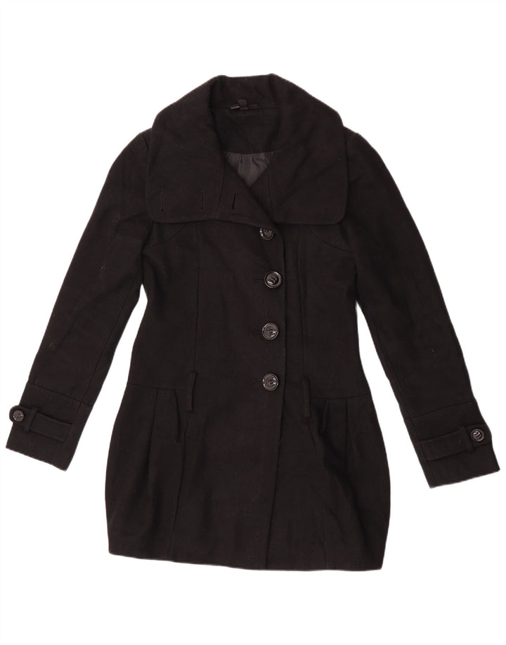 Topshop Womens Overcoat UK 8 Small Black Wool