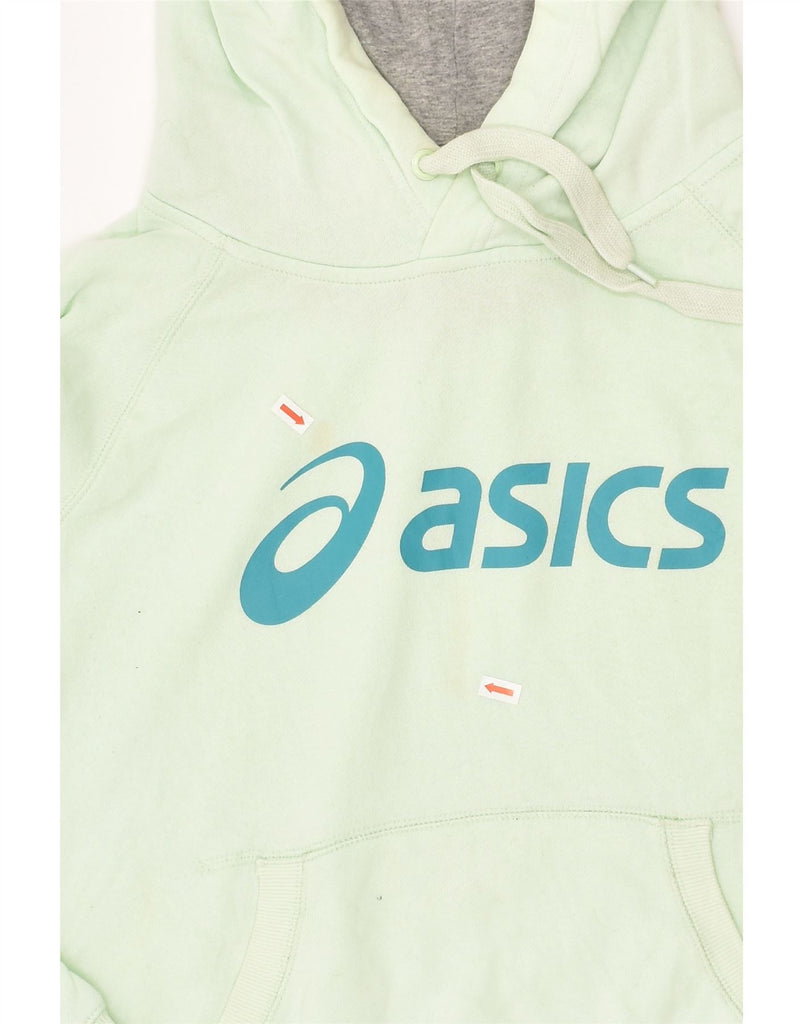 ASICS Womens Graphic Hoodie Jumper UK 14 Medium Green Cotton | Vintage Asics | Thrift | Second-Hand Asics | Used Clothing | Messina Hembry 