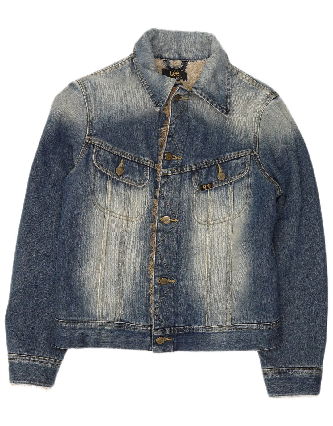LEE Womens Sherpa Denim Jacket UK 14 Medium Blue Cotton