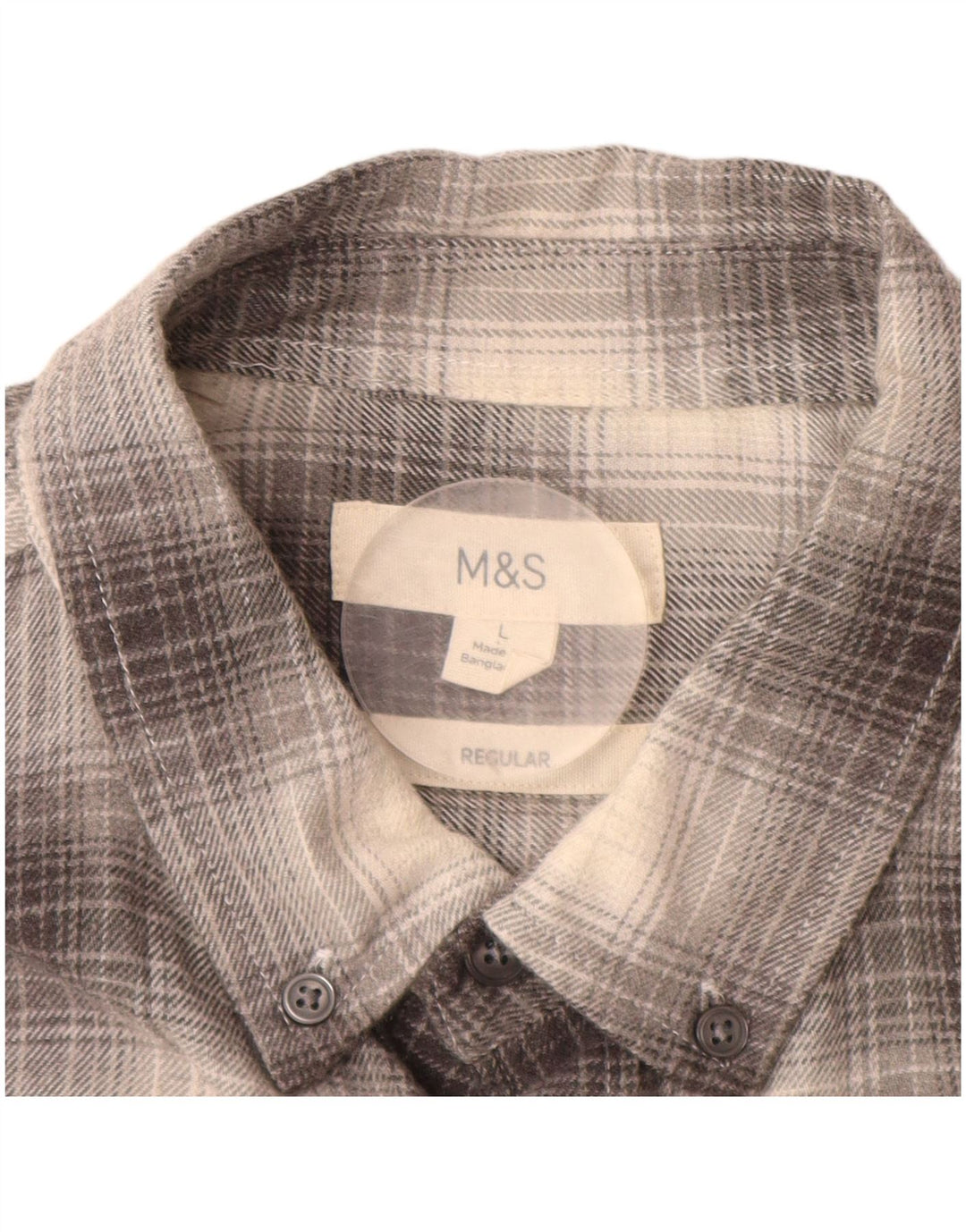 MARKS & SPENCER Mens Regular Fit Flannel Shirt Large Grey Check Cotton