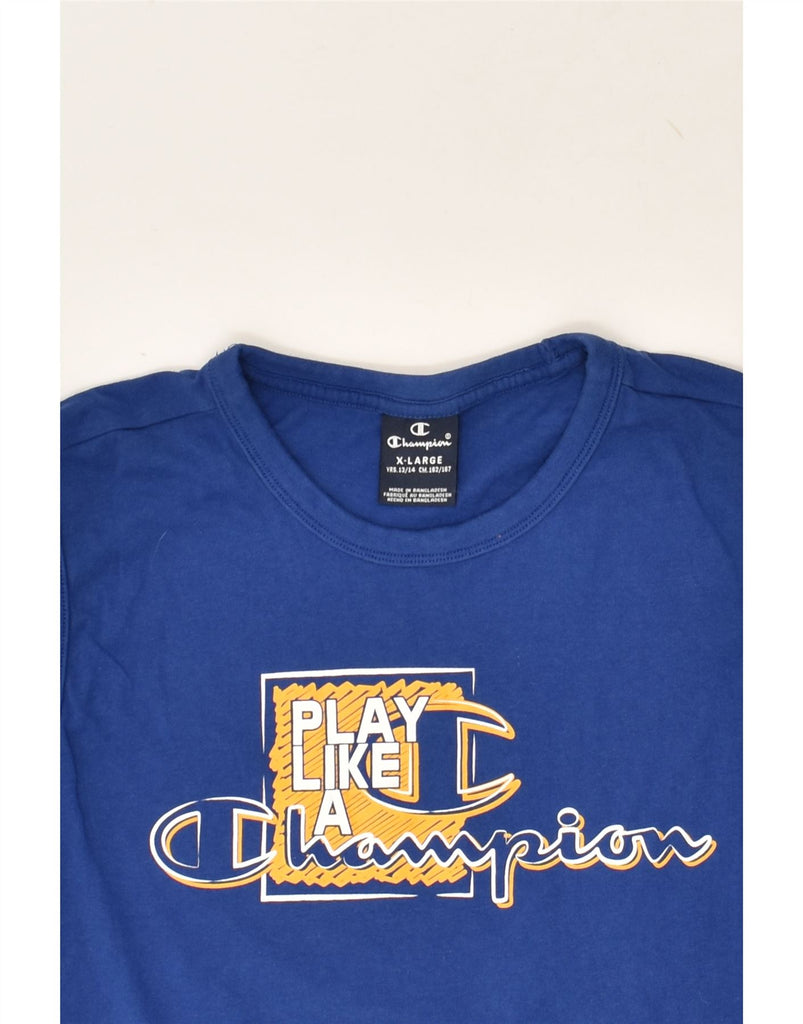 CHAMPION Boys Graphic Vest Top 13-14 Years XL Blue Cotton | Vintage Champion | Thrift | Second-Hand Champion | Used Clothing | Messina Hembry 