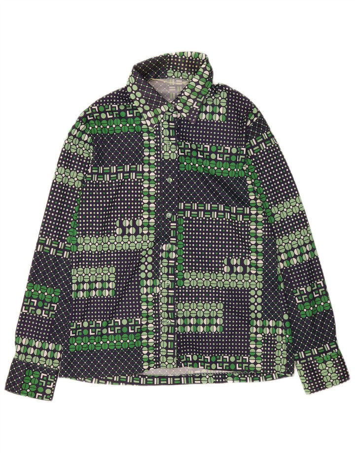 Vintage Womens Shirt UK 14 Medium Green Geometric