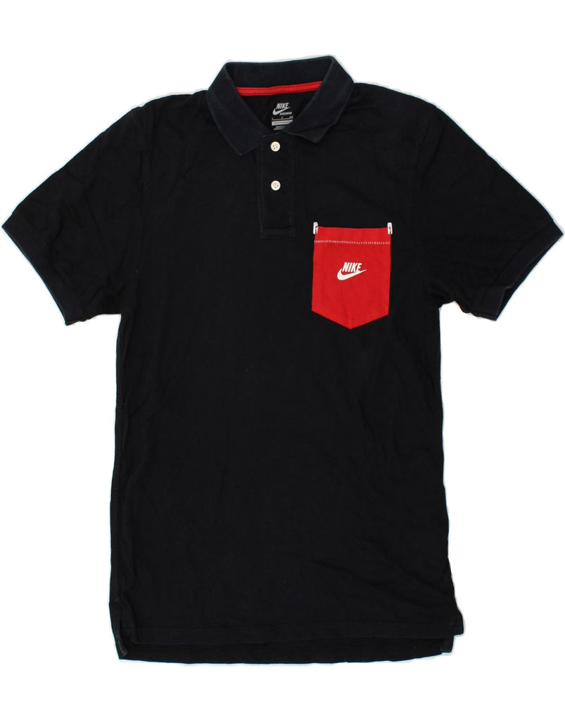 NIKE Mens Graphic Polo Shirt Small Navy Blue Cotton | Vintage Nike | Thrift | Second-Hand Nike | Used Clothing | Messina Hembry 