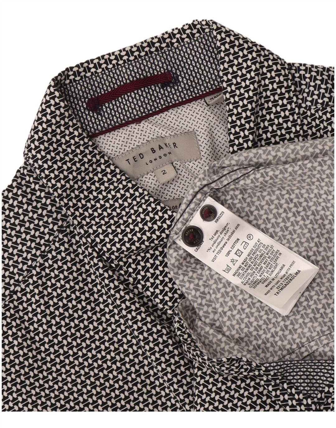 Ted Baker Mens Shirt Size 2 Small Black Geometric Cotton