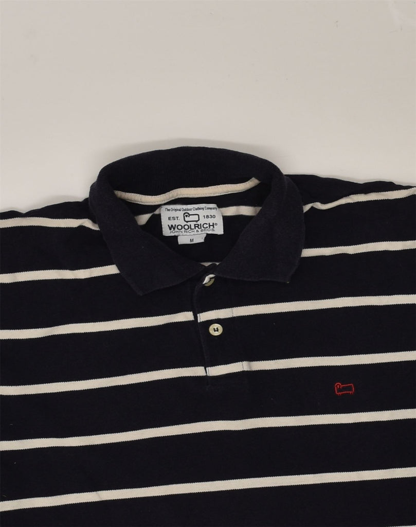 WOOLRICH Mens Polo Shirt Medium Navy Blue Striped Cotton | Vintage Woolrich | Thrift | Second-Hand Woolrich | Used Clothing | Messina Hembry 