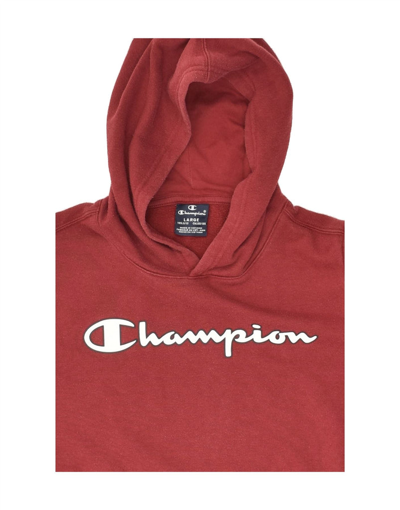 CHAMPION Boys Graphic Hoodie Jumper 11-12 Years Large  Maroon Cotton | Vintage Champion | Thrift | Second-Hand Champion | Used Clothing | Messina Hembry 