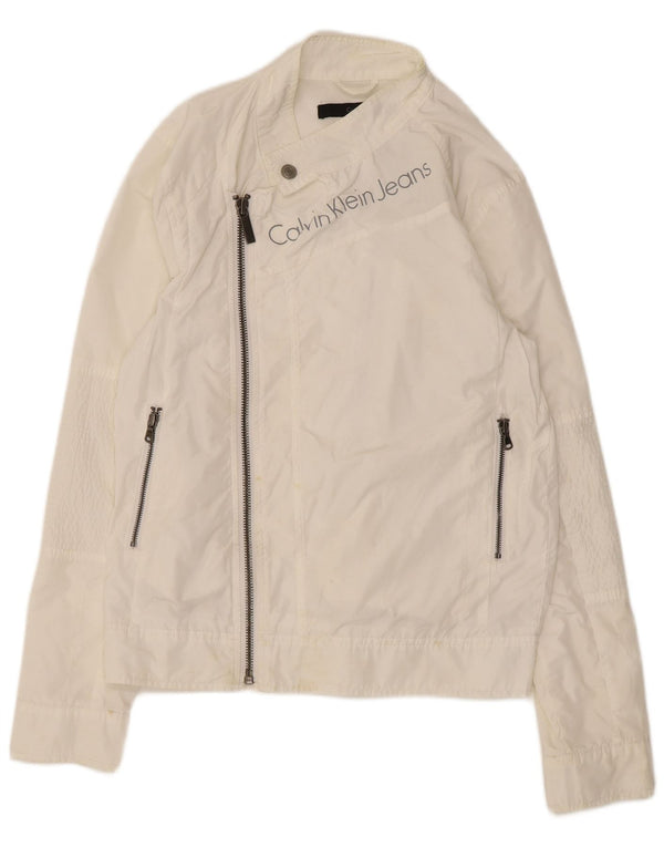 Calvin Klein Jeans Womens Graphic Rain Jacket UK 10 Small White Polyester