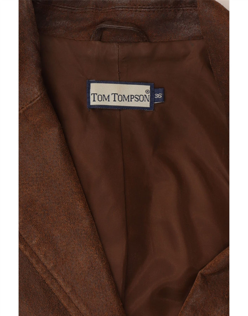TOM TOMPSON Womens 2 Button Blazer Jacket EU 36 Small Brown Leather Vintage Tom Tompson and Second-Hand Tom Tompson from Messina Hembry 
