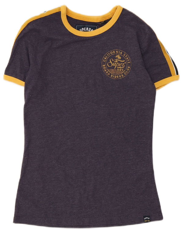 Superdry Womens Graphic T-Shirt Top UK 6 XS Navy Blue Cotton