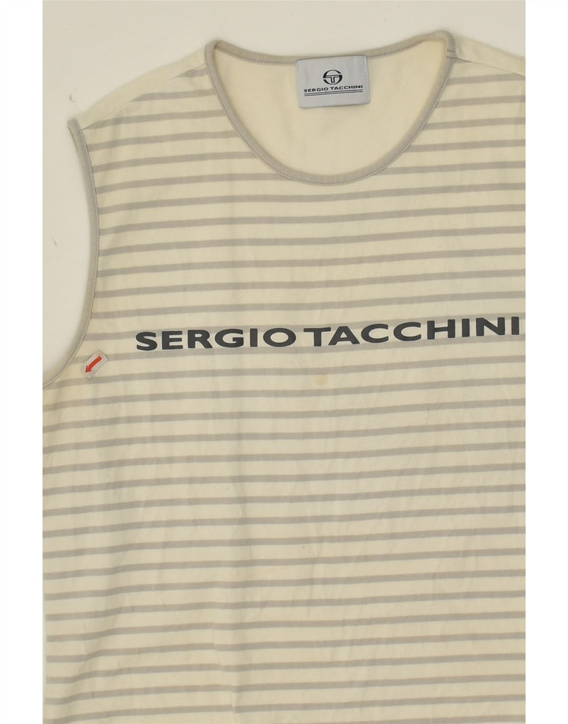 SERGIO TACCHINI Womens Graphic Vest Top IT 44 Medium Grey Striped Cotton | Vintage Sergio Tacchini | Thrift | Second-Hand Sergio Tacchini | Used Clothing | Messina Hembry 