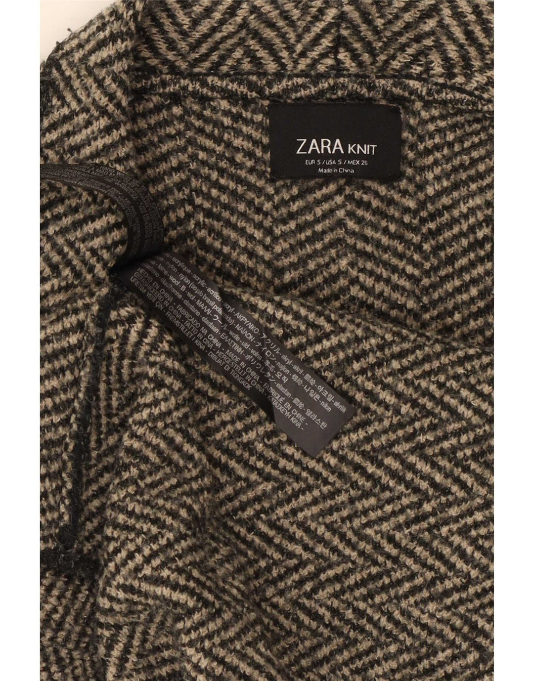 Zara Womens Asymmetric Open Cardigan Sweater UK 10 Small Grey Herringbone