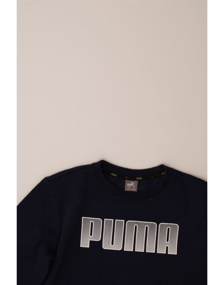 PUMA Boys Graphic Sweatshirt Jumper 13-14 Years Navy Blue Cotton Vintage Puma and Second-Hand Puma from Messina Hembry 