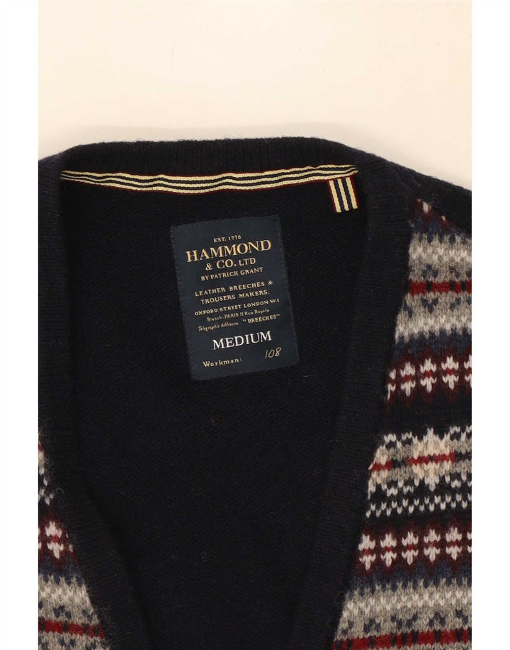 Hammond & Co Mens Knit Waistcoat Medium Navy Blue Fair Isle Wool