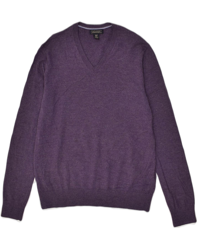 BANANA REPUBLIC Mens Tall V-Neck Jumper Sweater XL Purple Merino Wool | Vintage Banana Republic | Thrift | Second-Hand Banana Republic | Used Clothing | Messina Hembry 