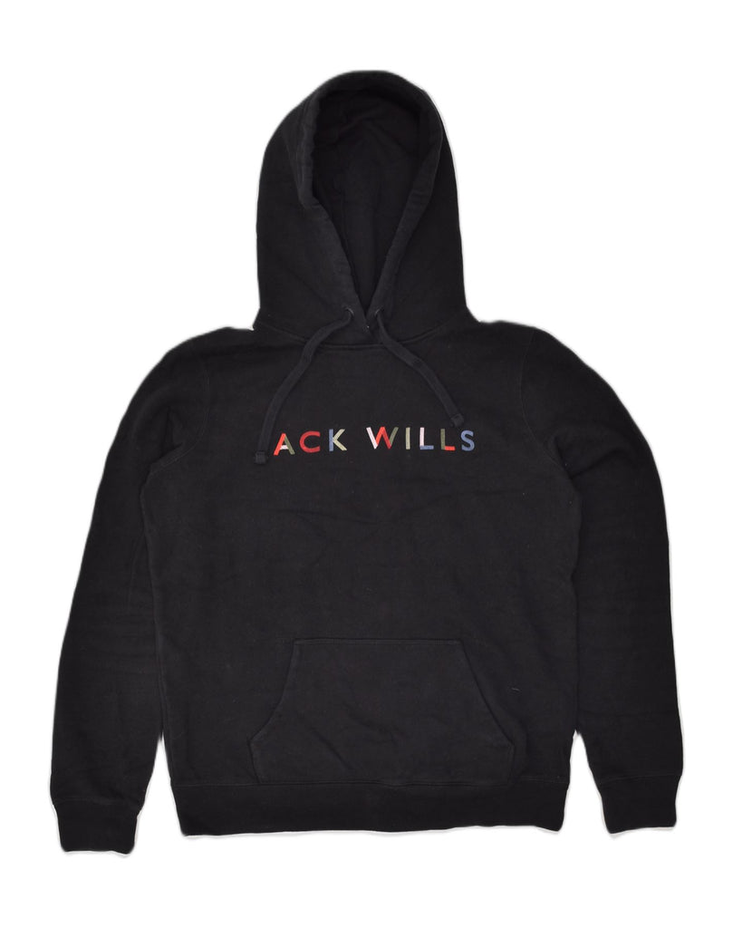 JACK WILLS Womens Graphic Hoodie Jumper UK 12 Medium Black Cotton | Vintage Jack Wills | Thrift | Second-Hand Jack Wills | Used Clothing | Messina Hembry 