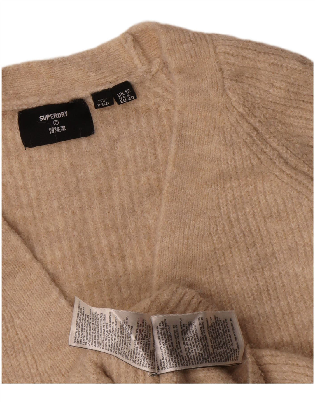 Superdry Womens Cardigan Sweater UK 12 Medium  Beige Acrylic