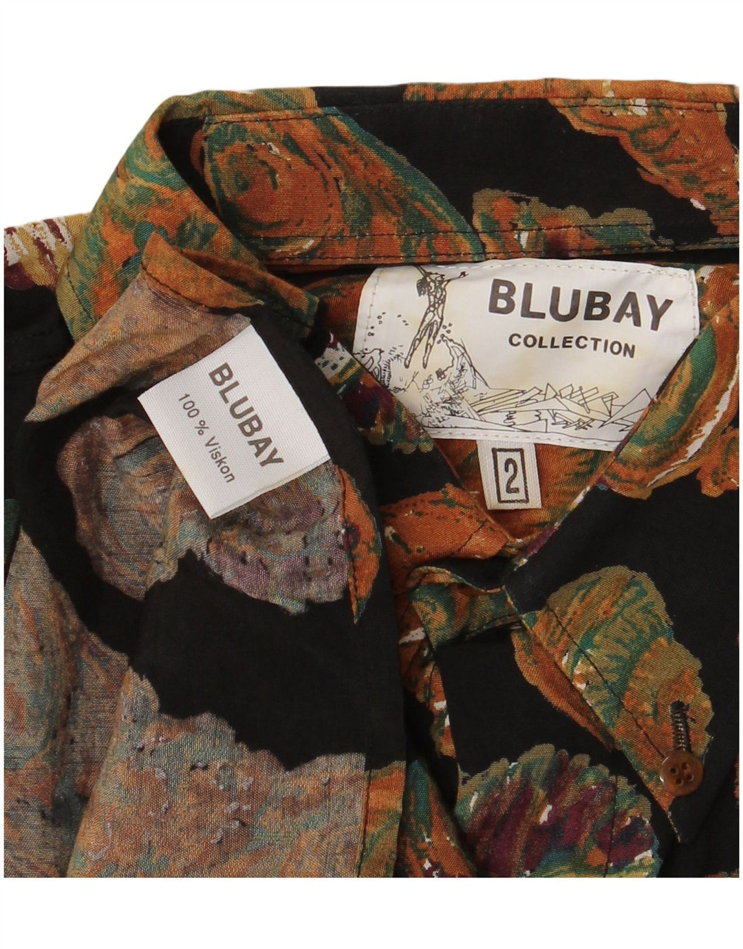 Vintage Mens Abstract Pattern Short Sleeve Shirt Medium Black Viscose