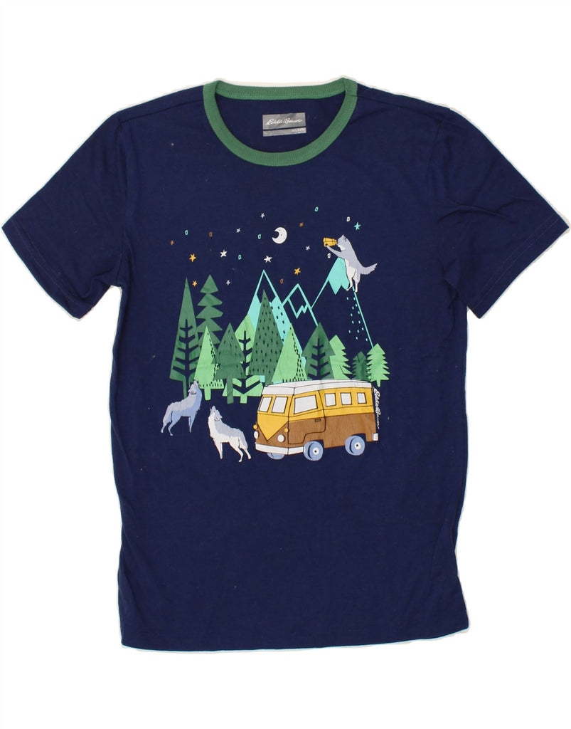 EDDIE BAUER Boys Graphic T-Shirt Top 14-15 Years Large Navy Blue Polyester Vintage Eddie Bauer and Second-Hand Eddie Bauer from Messina Hembry 