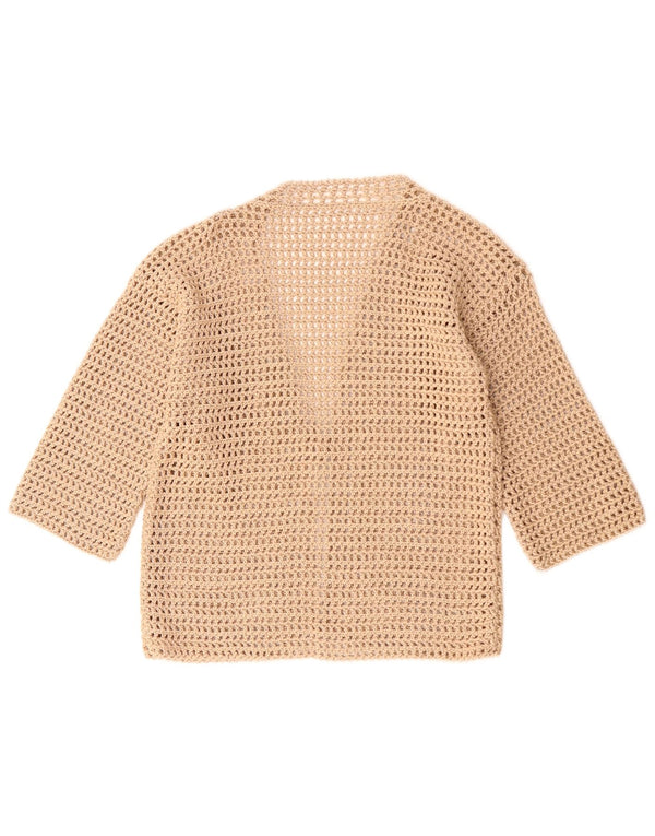 Vintage Womens 3/4 Sleeve Crochet Cardigan Sweater UK 8 Small Beige