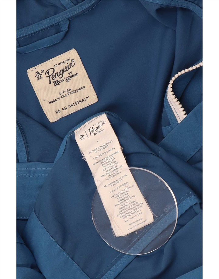Penguin Mens Hooded Rain Jacket UK 36 Small Blue Polyester