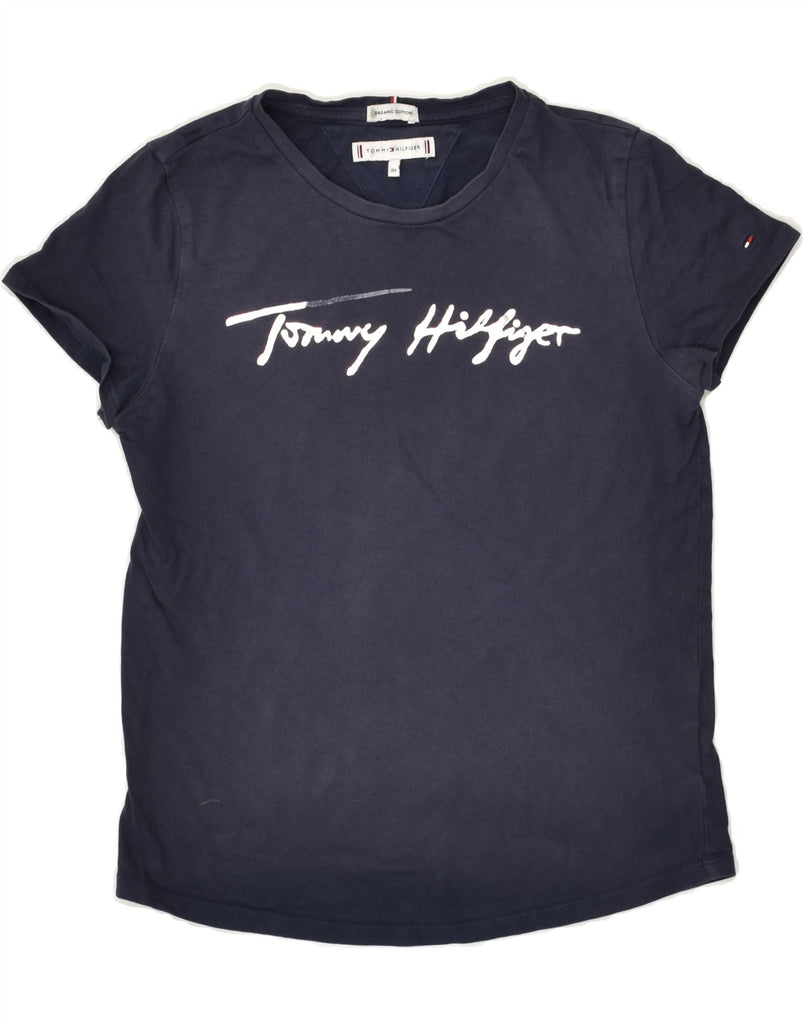 TOMMY HILFIGER Girls Graphic T-Shirt Top 11-12 Years Navy Blue Cotton | Vintage Tommy Hilfiger | Thrift | Second-Hand Tommy Hilfiger | Used Clothing | Messina Hembry 