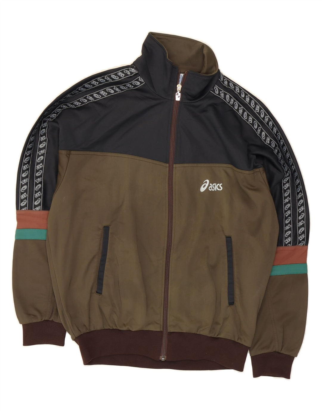 ASICS Mens Vintage Tracksuit Top Jacket IT 48 Medium Green Colourblock