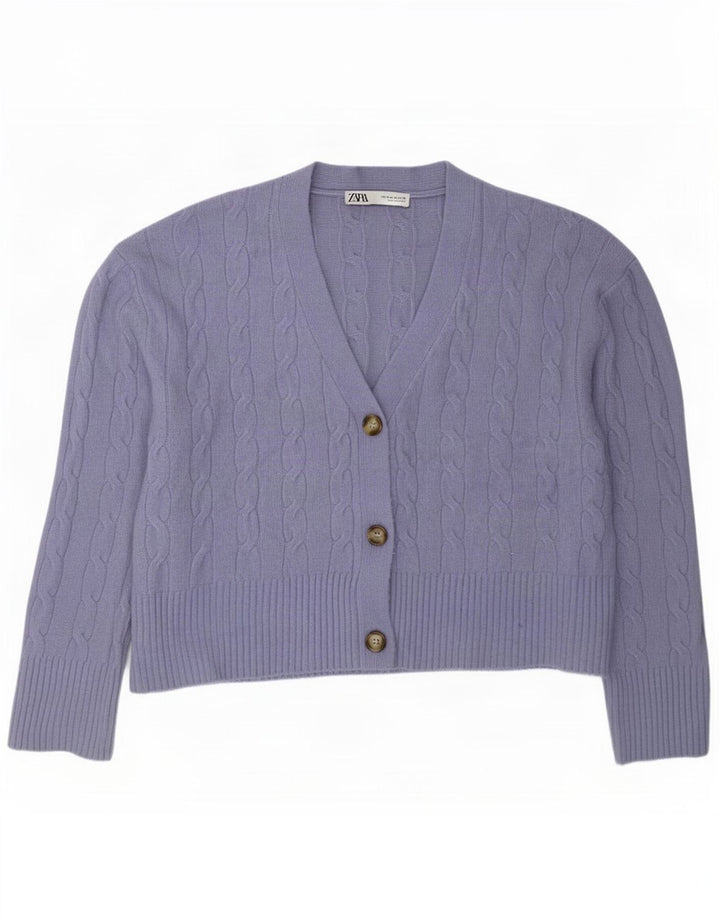 Zara Womens Cardigan Sweater UK 14 Medium Purple Polyester