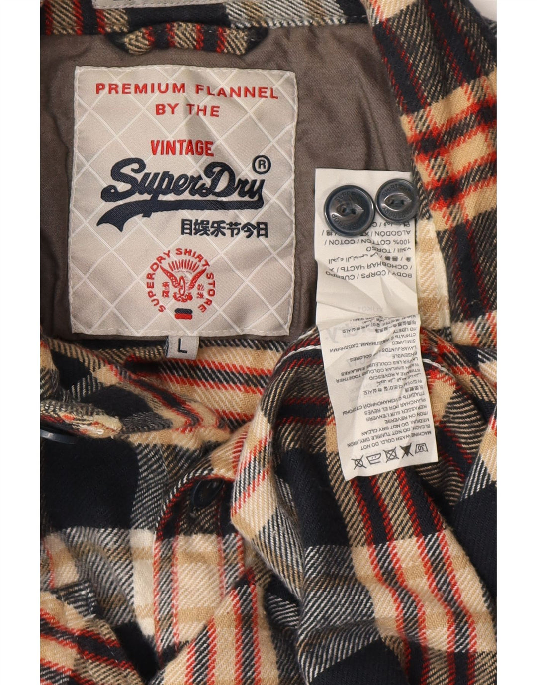 SUPERDRY Mens Flannel Shirt Large Black Check Cotton