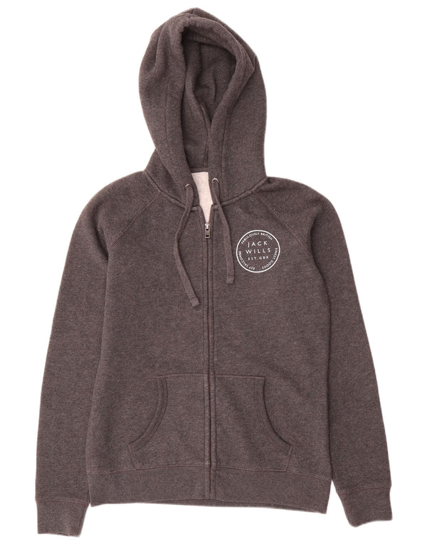 Jack Wills Womens Zip Hoodie Sweater UK 12 Medium Grey Cotton