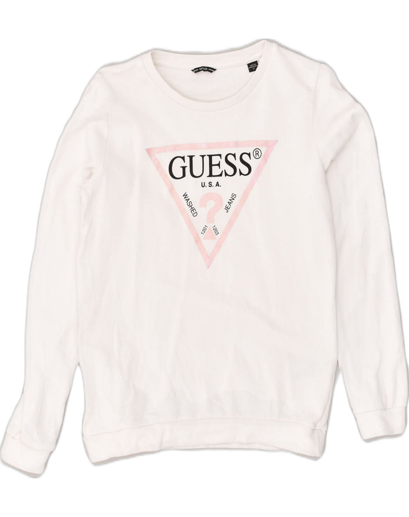 GUESS Girls Graphic Sweatshirt Jumper 15-16 Years White Cotton | Vintage Guess | Thrift | Second-Hand Guess | Used Clothing | Messina Hembry 