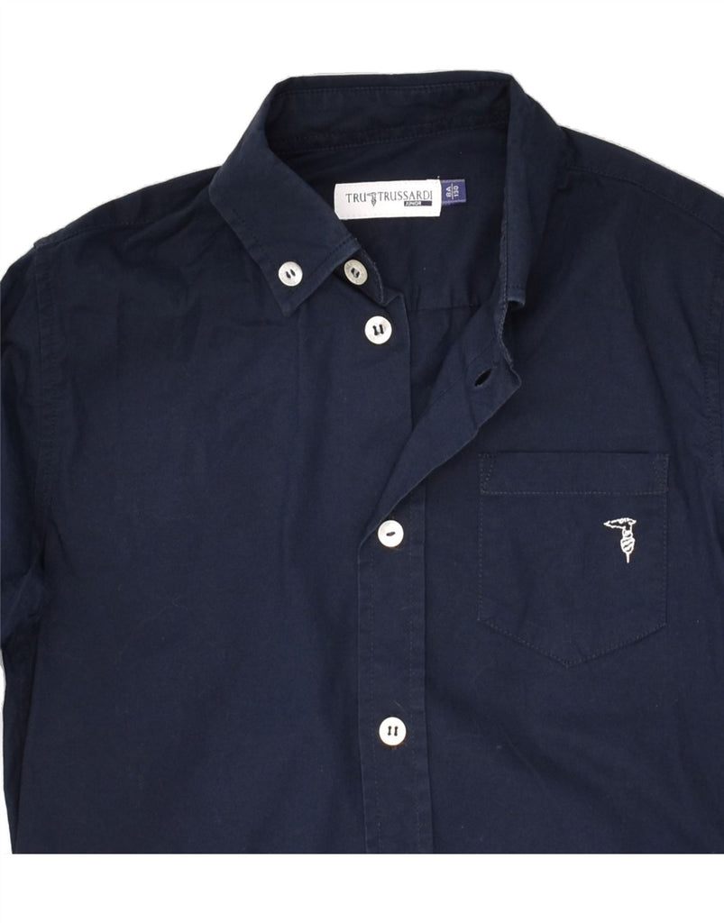 TRUSSARDI Boys Shirt 7-8 Years Navy Blue Cotton | Vintage Trussardi | Thrift | Second-Hand Trussardi | Used Clothing | Messina Hembry 