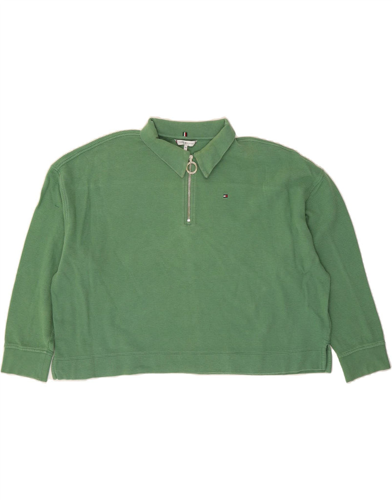TOMMY HILFIGER Womens Oversized Crop Sweatshirt Jumper UK 20 2XL Green Vintage Tommy Hilfiger and Second-Hand Tommy Hilfiger from Messina Hembry 