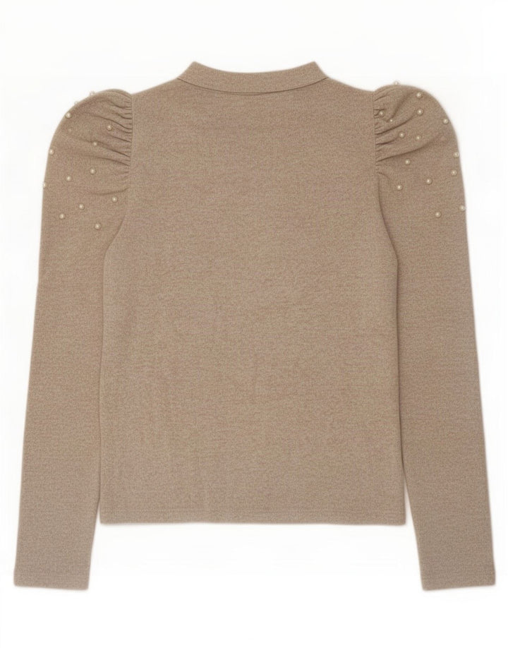 Zara Womens Top Long Sleeve UK 12 Medium Beige Flecked