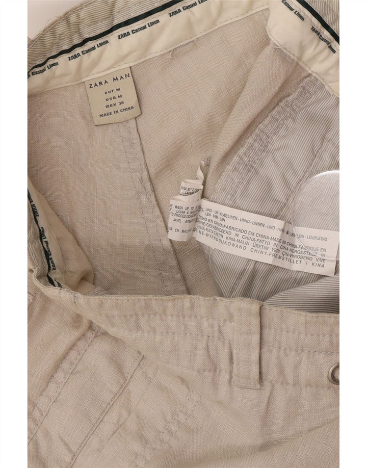 Zara Mens Straight Chino Trousers Medium W38 L30 Beige Linen