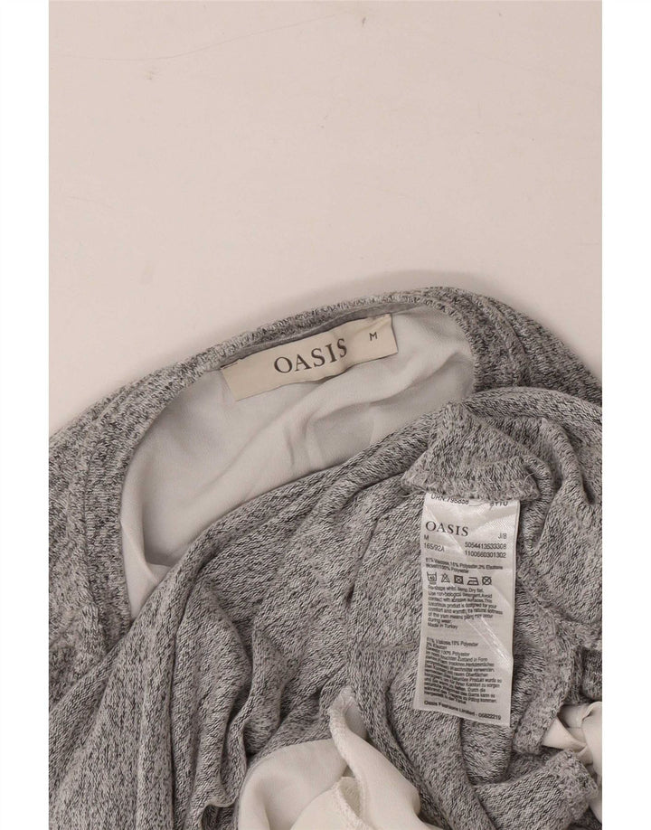 Oasis Womens Top Long Sleeve UK 12 Medium Grey Flecked Viscose