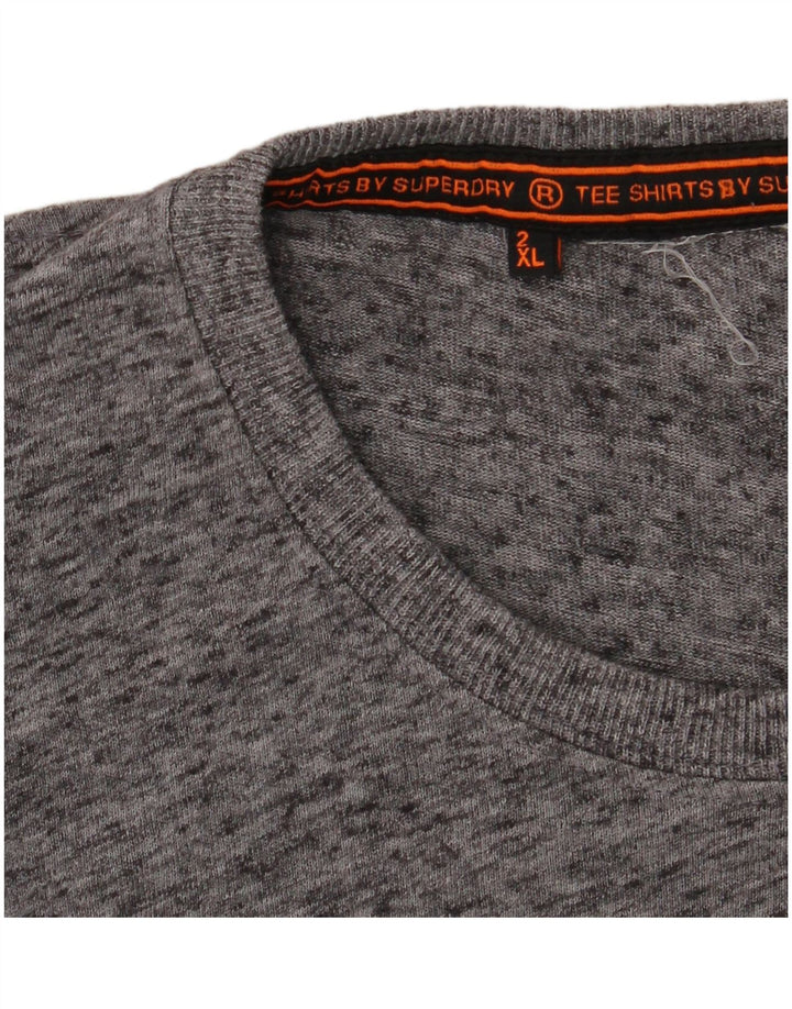 SUPERDRY Mens Graphic T-Shirt Top 2XL Grey Flecked