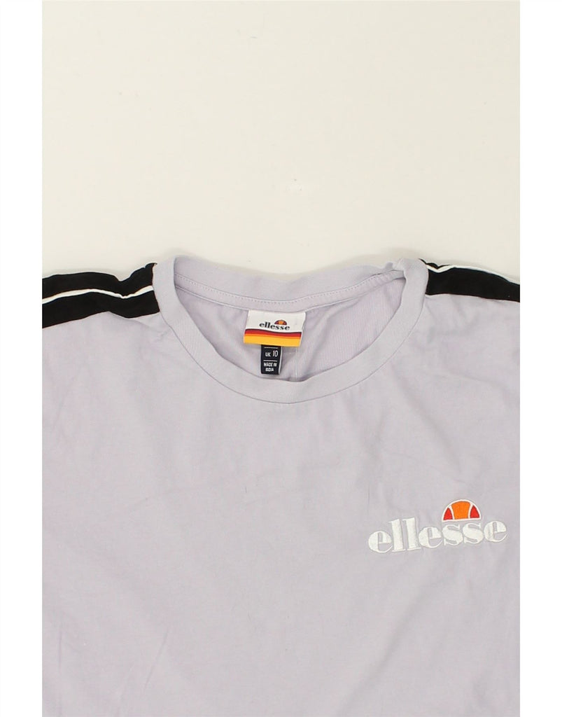 ELLESSE Womens Crop T-Shirt Top UK 10 Small Blue Colourblock Cotton | Vintage Ellesse | Thrift | Second-Hand Ellesse | Used Clothing | Messina Hembry 