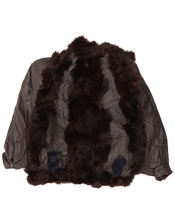 Vintage Womens Fur Leather Jacket UK 14 Medium Black