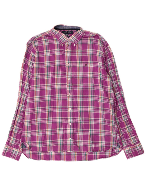 Tommy Hilfiger Mens Custom Fit Shirt XL Purple Check Cotton