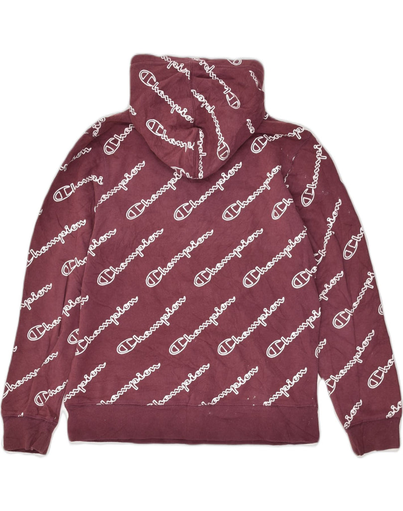 CHAMPION Womens Graphic Hoodie Jumper UK 14 Large Burgundy Cotton | Vintage Champion | Thrift | Second-Hand Champion | Used Clothing | Messina Hembry 