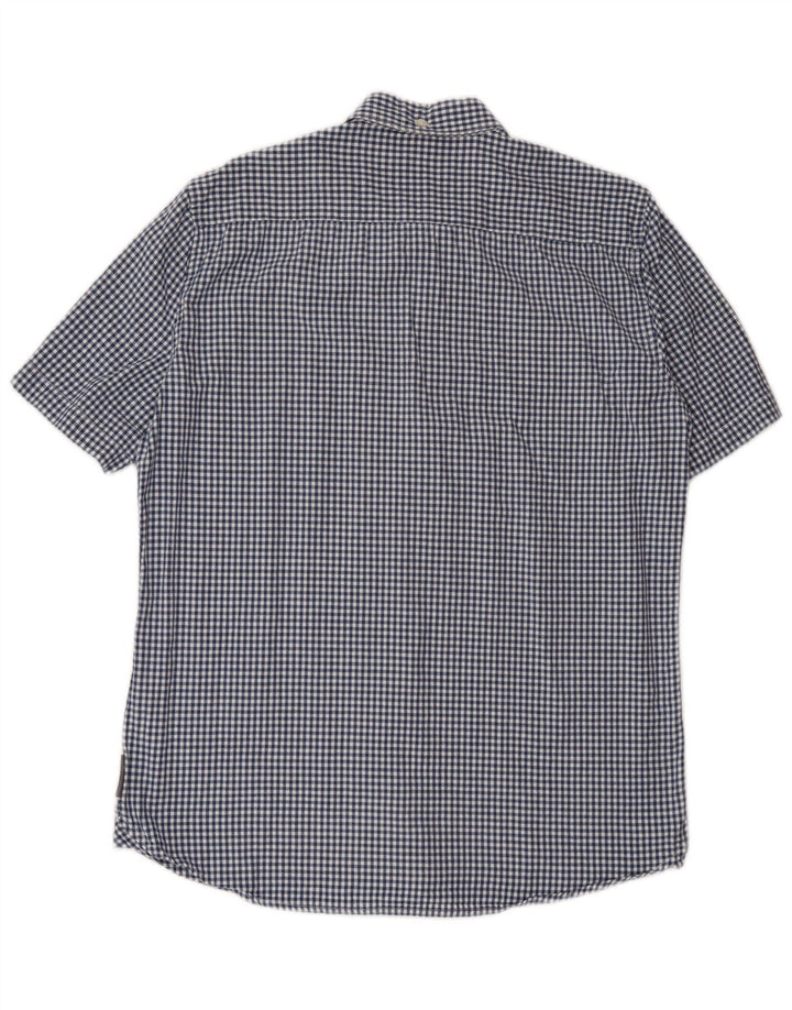 French Connection Mens Short Sleeve Shirt Medium Navy Blue Gingham Cotton