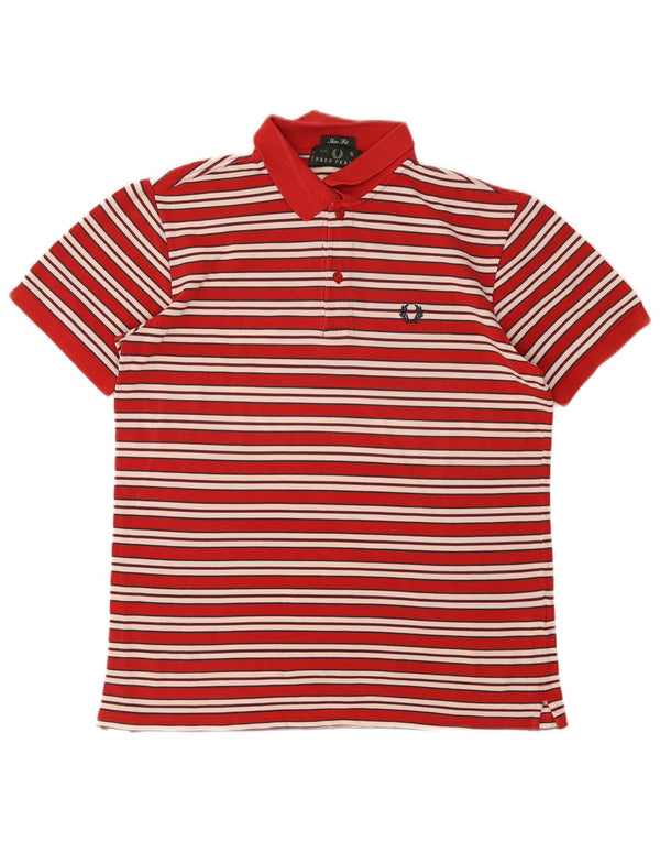 Fred Perry Mens Slim Fit Polo Shirt Small Red Striped Cotton