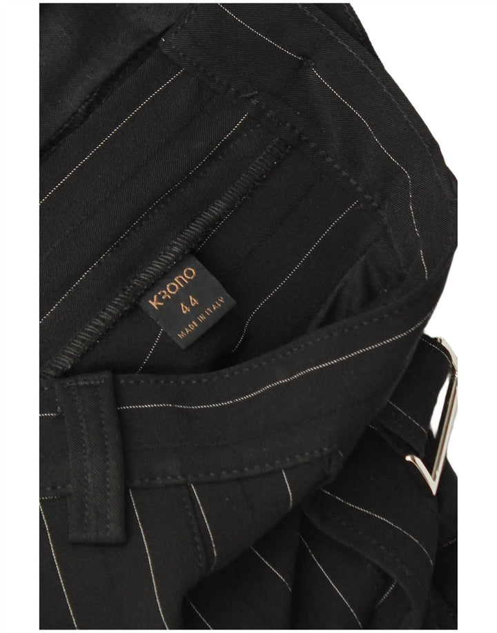 VINTAGE Womens Straight Chino Trousers IT 44 Medium W30 L32 Black Striped