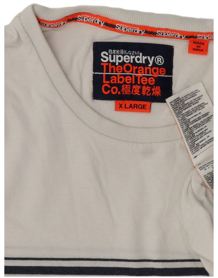 Superdry Mens T-Shirt Top XL White Striped Cotton