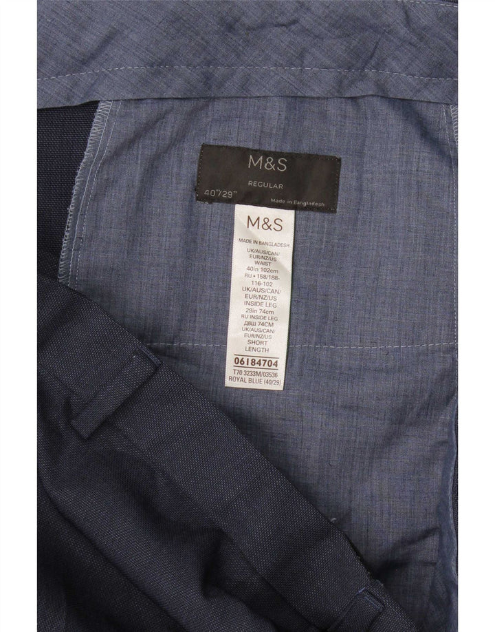 Marks & Spencer Mens Straight Suit Trousers W40 L29 Navy Blue Polyester