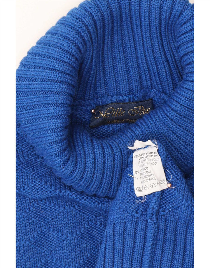 Vintage Womens Roll Neck Jumper Sweater UK 14 Medium Blue Wool