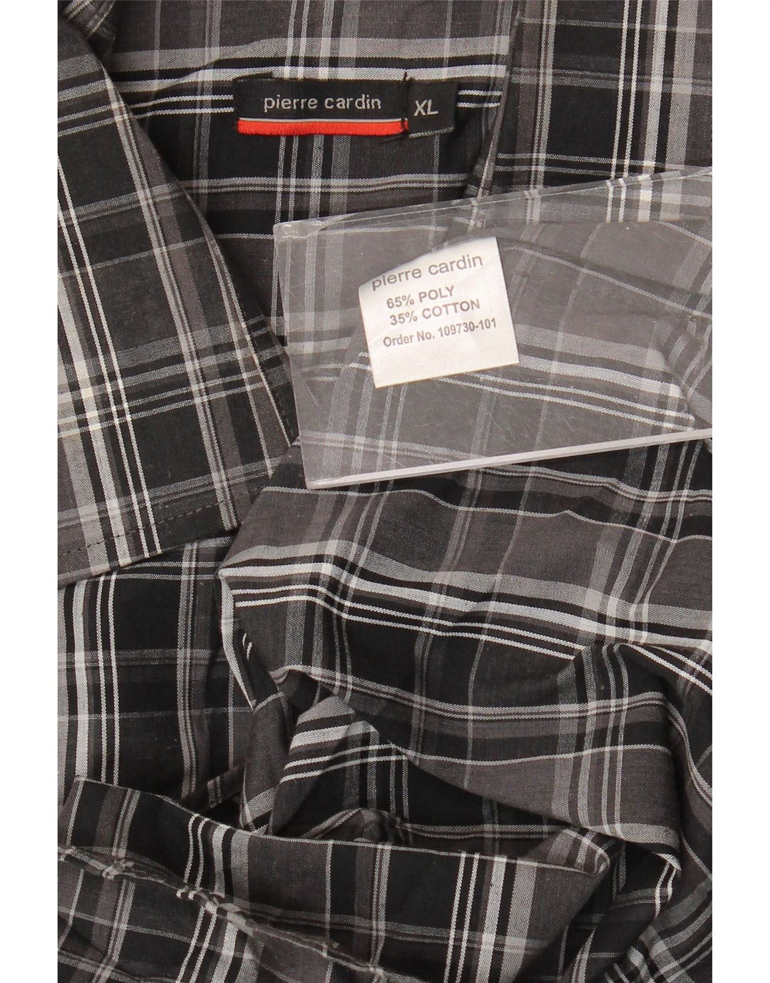Pierre Cardin Mens Short Sleeve Shirt XL Black Check Polyester