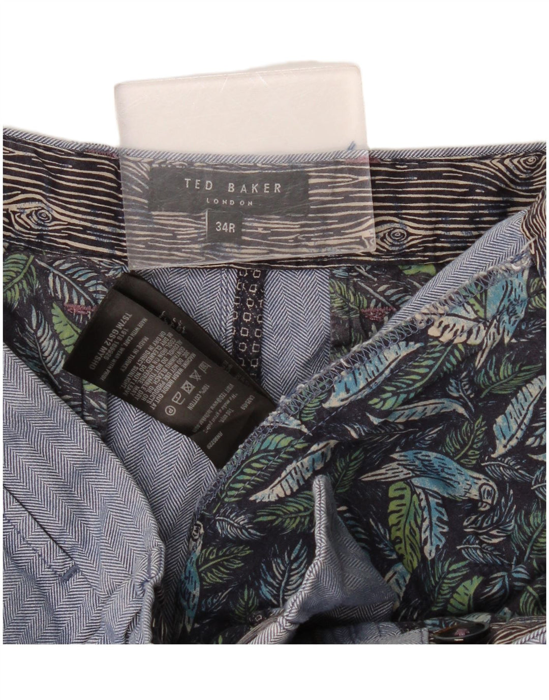 Ted Baker Mens Chino Shorts W34 Large Blue Herringbone Cotton